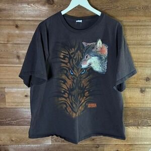 Y2K Mens Black American Eagle wolf and tiger graphic tee